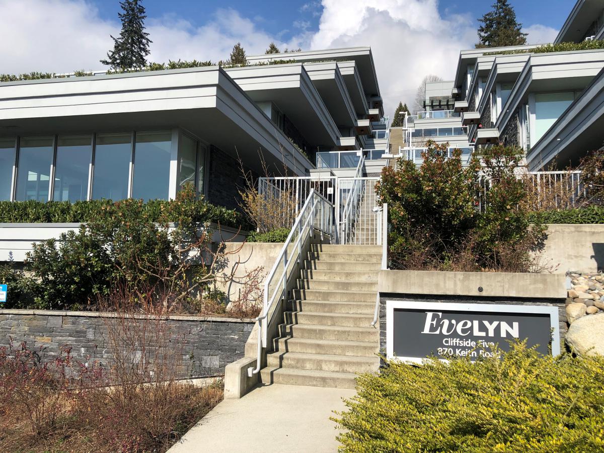 Exterior of "Cliffside Four" and "Cliffside Five" 23-unit terrace cluster building.