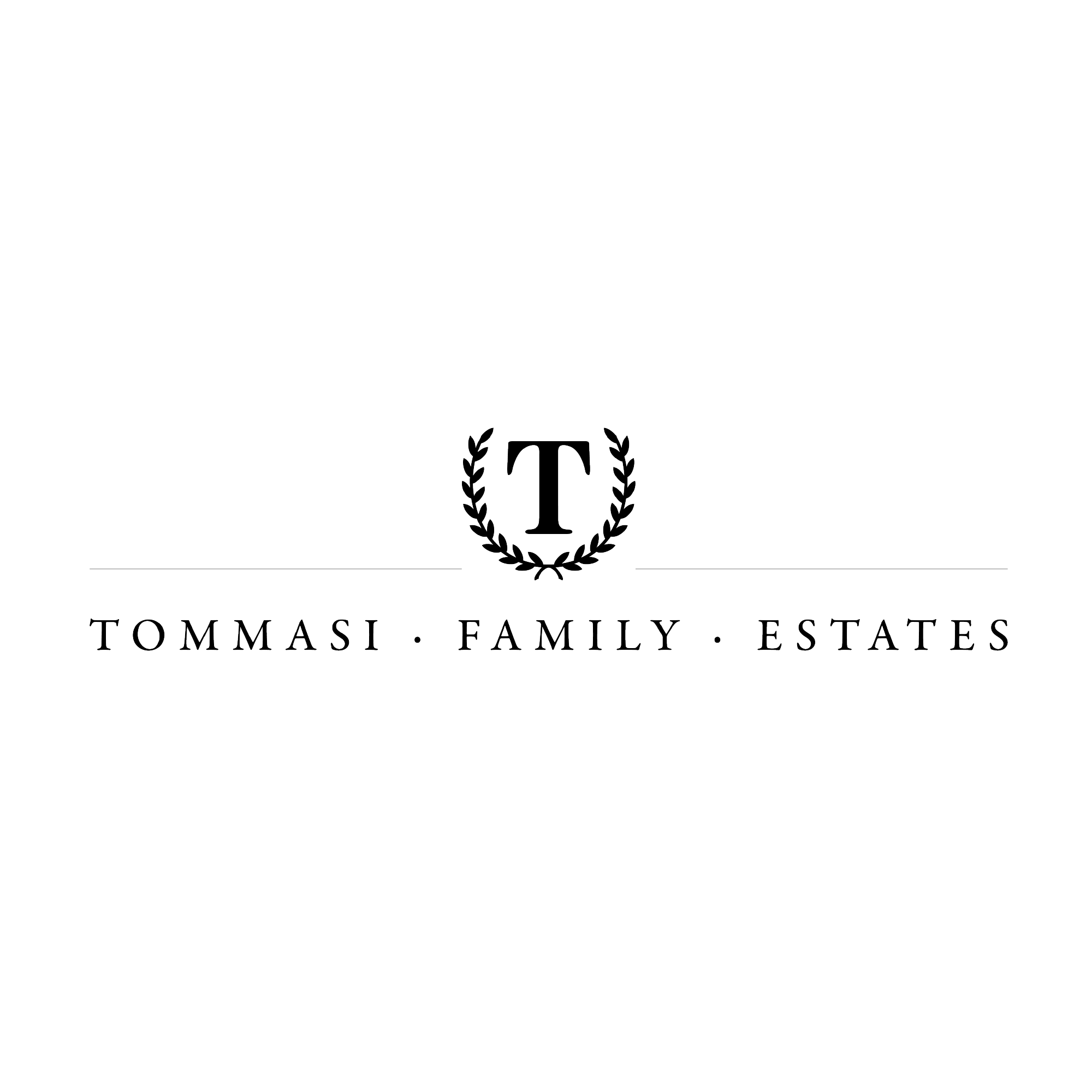 The image features a black background with white text that reads "T TOMMASI . FAMILY . ESTATES." It utilizes a monochrome color scheme, emphasizing simplicity and contrast. The tags associated with the image include black, darkness, screenshot, black and white, and monochrome.