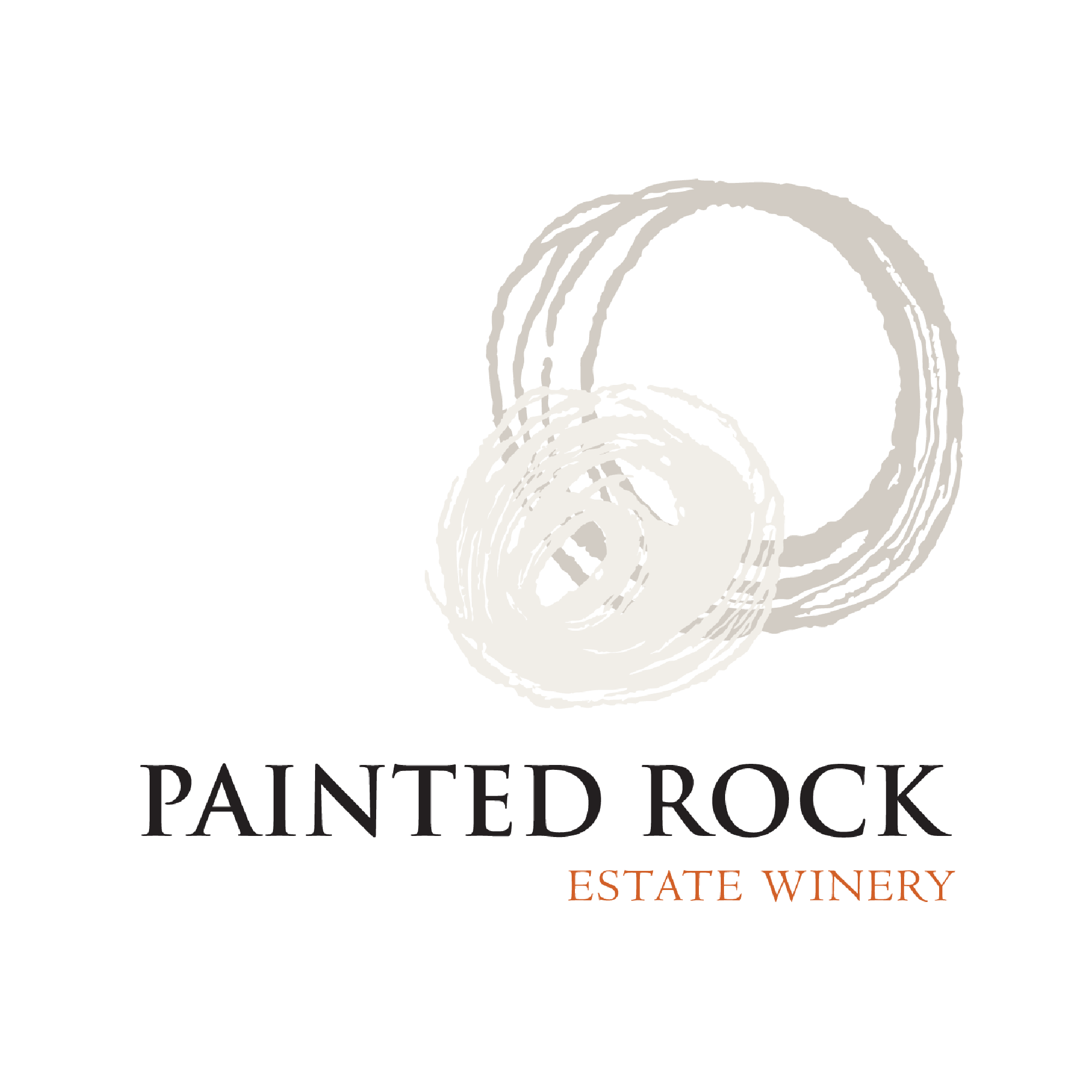 The image features a logo for Painted Rock Estate Winery, showcasing a design that includes white circles. The logo emphasizes a circular motif and includes text that identifies the winery. It falls under graphic design elements such as rings and circular shapes.