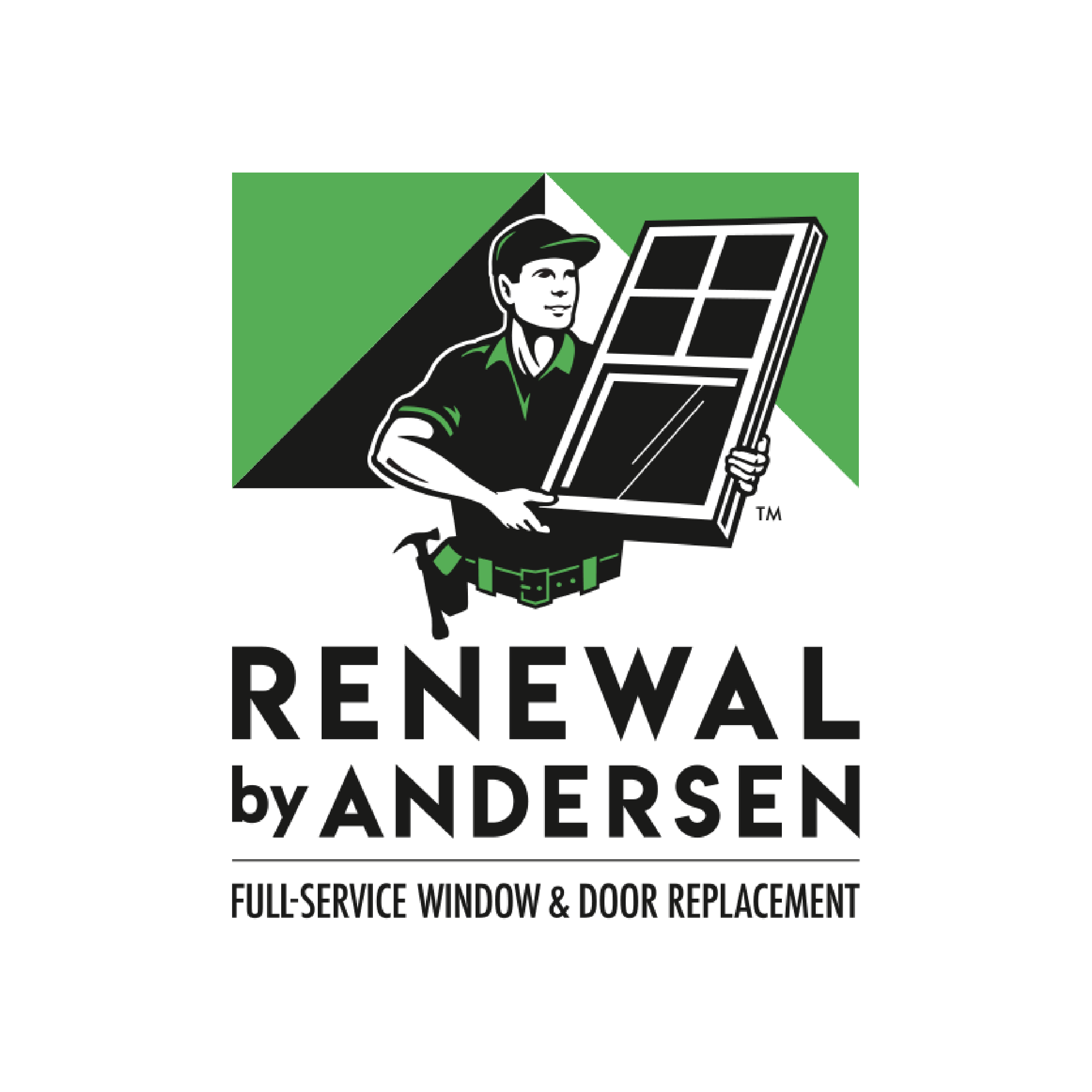 Logo of Renewal by Andersen, featuring a stylized window design and the brand name in bold letters.