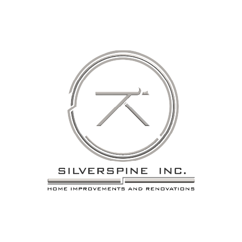 A logo for SILVERSPINE INC. featuring a stylized symbol within a circular frame. Below the symbol, the text "SILVERSPINE INC." is displayed, followed by the tagline "HOME IMPROVEMENTS AND RENOVATIONS".