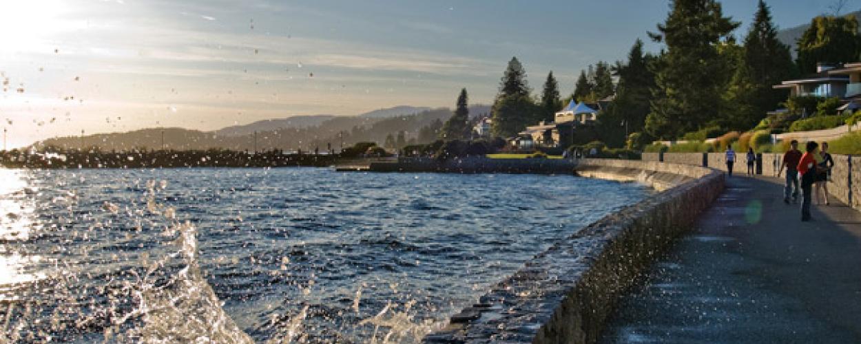 Wave crashing on seawall