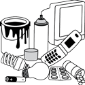 Graphic with an assortment of items banned from the landfill.